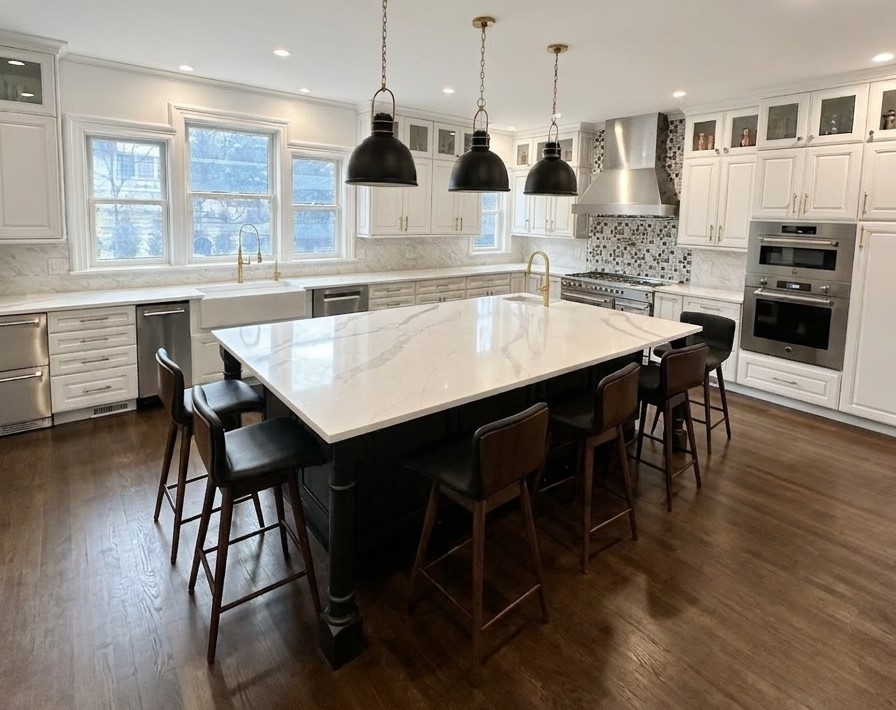 Estate White kitchen by DezzWorks — Island · Toward the Windows